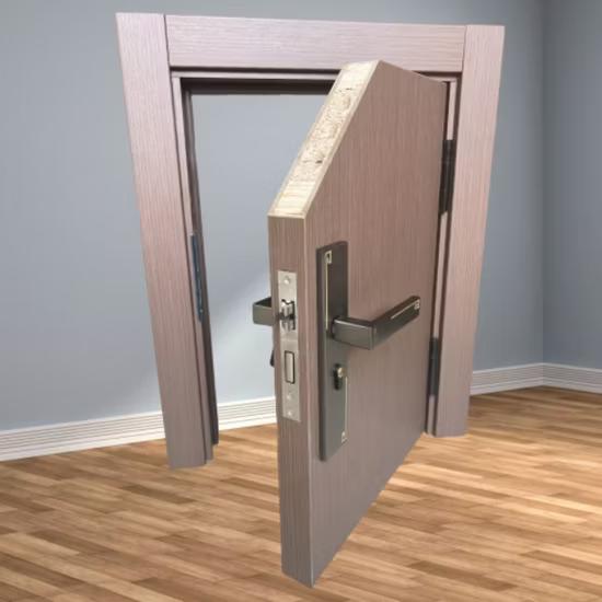 No Cracking Wooden Grain PVC Film Fireproof Safe Wooden Door for Offices